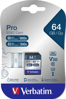 Produktbild von Verbatim SDXC Karte Pro     64GB Class 10 UHS-I             47022