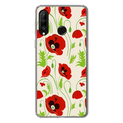 Produktbild von MuchoWow® Handyhülle Schutzhülle Hülle für Huawei P30 Lite Blumen - Mohn - Muster Silikon Softcase Handy Hülle - Handyhülle