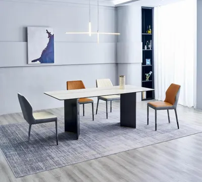 Produktbild von Weiße Tischplatte Designer Esszimmermöbel 4x Kunsteder Stühle Luxus Set