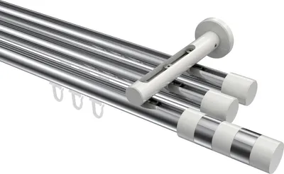 Produktbild von Interdeco Innenlaufstange / Gardinenstange mit Innenlauf Chrom / Weiß, Typ Siteno Mavell (Zylinder Bicolor), 20 mm Ø 3-läufig, 240 cm