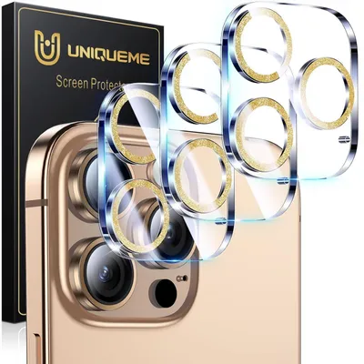 Immagine prodotto di Protezioni per fotocamera per iPhone 16 Pro/16 Pro Max, confezione da 3 pezzi, antigraffio, ultra-trasparenti, durezza 9H, colore oro