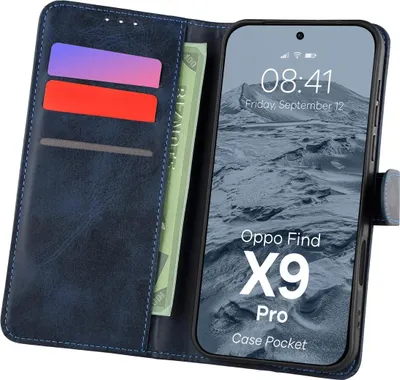 Produktbild von Handyhülle mit Klappe für Oppo Find X9 Pro, Bizon Case Pocket, Dunkelblau