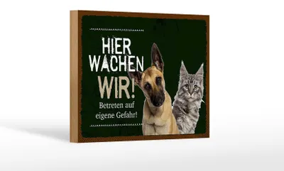 Produktbild von Holzschild Spruch 18x12 cm Hund Katze hier wachen wir Dekoration
