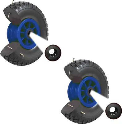 Produktbild von 2x Sackkarrenrad PolyurethanRad 260x85 mm 3.00-4 75 mm zentrierte Nabe Ø 20 mm blau Vollgummi Bollerwagen