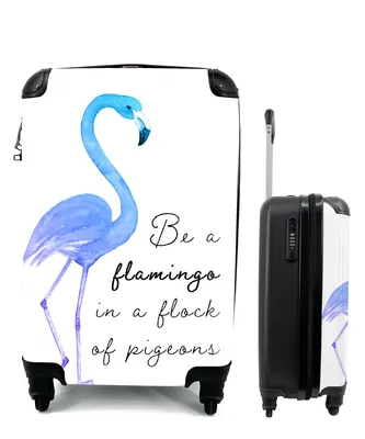 Produktbild von MuchoWow® Koffer Handgepäck Trolley Rollkoffer Kleine Reisekoffer mit 4 Rollen - Blau - Lila - Flamingo - Cabin Size < 55x40x23 cm & 55x40x20 cm - Fotokoffer - Kabinenkoffer - Boardgepäck - Reise-Box - Reisekoffer - Reisegepäck - Koffer mit Bild - Trolley für Kinder