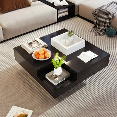 Image de MODFU Table basse 72 x 72 cm - Design élégant avec LED - Noir