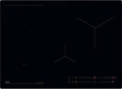 A black induction hob with cooking zones and controls.