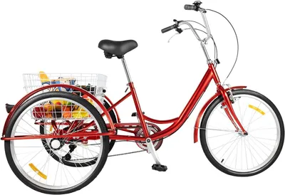 Productafbeelding van Driewieler voor volwassenen - Senior cruiser - Comfortabel transport - Met mand en licht - 24 inch - Rood