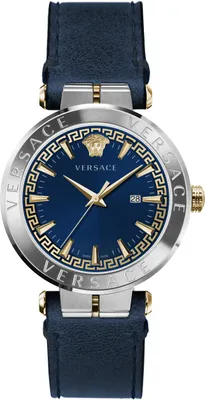 Produktbild von Versace VE2F00221 Aion silber gold blau Leder Armband Uhr Herren NEU