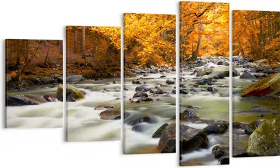 Produktbild von Bild auf Leinwand - Leinwandbild - Stream Herbst Forrest Berg - 100x60cm - Wand Bild - Wanddeko - Leinwanddruck - Bilder - Kunstdruck - Wanddekoration - Leinwand bilder - Wandkunst - EG100x60-2703