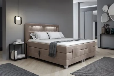 Produktbild von Boxspringbett Elektrisch Bett DAVIDE 200x200cm in Stoff Fresh Macchiato