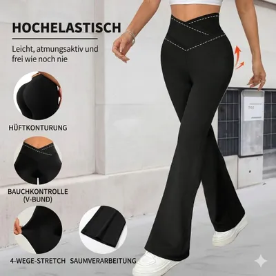 Produktbild von Damen Yoga Schlaghose High Waist Crossover Schwarz Gr. L