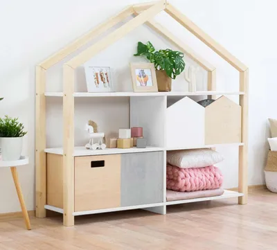 Produktbild von Wooden House Shelf SHELLY - Transparent oil - White