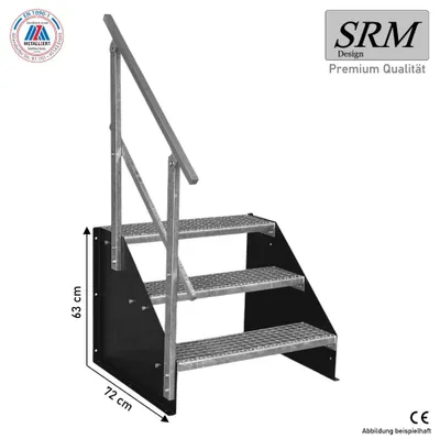 Obrázek produktu pro 3stupňové volně stojící schodiště model 1 volně stojící černé schodiště ocelové schodiště šířka 80 cm výška 63 cm 1x zábradlí