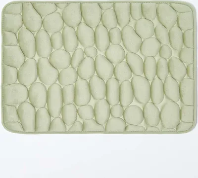 Produktbild von HOMESCAPES Lindgrüner Duschvorleger aus Memory Foam in Kieseldesign, 40 x 60 x 1.3cm