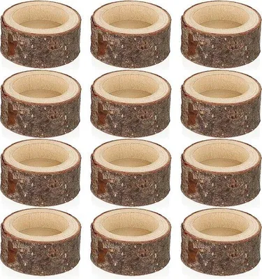 Produktbild von Unyqoos® Teelichthalter aus Holz – 12er Set Votivkerzenhalter, braun, 5,7×2,5 cm (Ø 3,9 cm) – Tischdeko für Hochzeit & Weihnachten