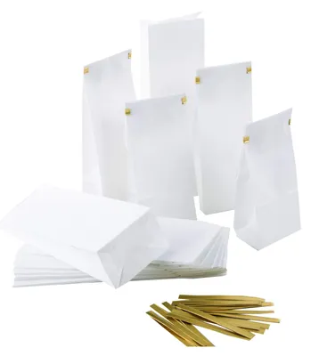 25 weiße Papiertüten mit Pergamin-Einlage 7x4x20,5 cm