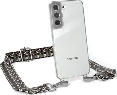 Produktbild von EAZY CASE Handykette - Verstellbarer Trageriemen kompatibel mit Samsung Galaxy S22 5G, Handykordel mit transparenter Silikon-Hülle, Band in Grau