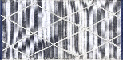 Produktbild von BELIANI Teppich Blau / Weiß Baumwolle 80 x 150 cm Rechteckig Läufer Geometrisches Muster Boho Fußbodenheizug Geeignet Wohnzimmer Schlafzimmer Esszimmer