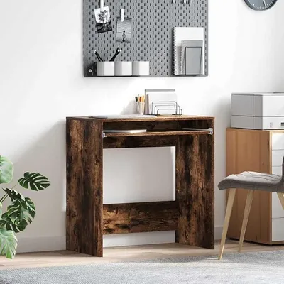 Immagine prodotto di Scrivania in legno di quercia effetto fumé, dimensioni 77,5 x 43 x 79 cm, ideale per l'ufficio, la camera da letto, il soggiorno o come postazione di lavoro. Scrivania per computer