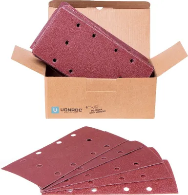 Produktbild von Vonroc Schleifpapier-Set – 92 x 187 mm – 50 Stück – Für Schwingschleifer – Mit Klettverschluss – Verschiedene Körnungen