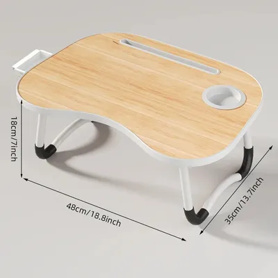 Produktbild von Laptop Tisch - Höhenverstellbarer Betttisch - 6-stufig neigbare Tischplatte - Mit Becherhalter - L-Form Holz - Modell EUW48WT-WE
