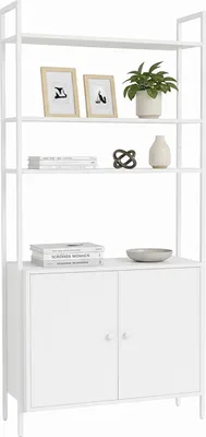 Zdjęcie produktu dla Regał Relaxdays, wys. x szer. x gł.: 159,5 x 60 x 24 cm, 6 półek, regał z szafką dolną, MDF i metal, regał stojący, biały