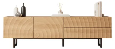 Zdjęcie produktu dla Szafka RTV w stylu skandynawskim, imitująca naturalne drewno, z trójwymiarową fakturą, o wymiarach 180x38x51,5 cm