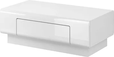 A white, modern coffee table with one drawer.