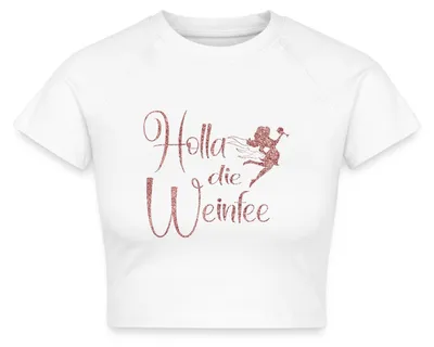 Produktbild von Spreadshirt Holla Die Weinfee Fake-Glitzer Crop Top, XL, Weiß