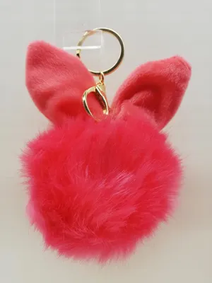 Image de Porte-clés avec pompon de fourrure et oreilles de lapin, rose, pour la voiture
