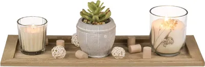Image de Assiette en bois Out of the Blue avec 2 bougies en verre