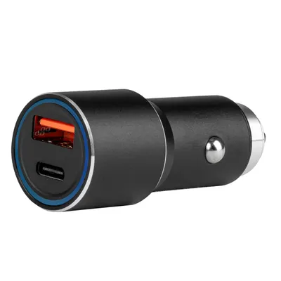 Obrázok produktu pre Nabíjačka do auta. Hliníková 2X( USB-C + USB ) 38W 12V 24V RÝCHLA