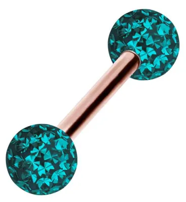 Produktbild von Zungenpiercing, Intim-Piercing Chirurgenstahl Barbell EPOXY-KUGELN Farbe: RoséGold + Kristall: Zirkonblau Stablänge: 14mm