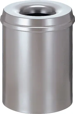 Produktbild von Selbstlöschender Papierkorb & Abfallsammler aus Metall | 15 Liter, HxØ 36x26cm | Silber