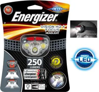 Zdjęcie produktu dla Energizer Headlight Vision HD + Focus Odporny na Warunki Atmosferyczne + 3 x Baterie Alkaliczne AAA