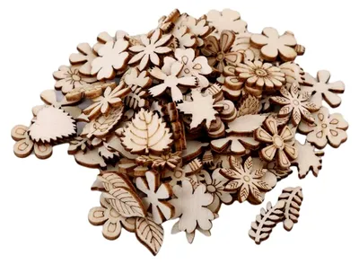 Produktbild von Holzblumen und Blätter zur Dekoration, 100 Stück, für Bastelarbeiten, Hochzeiten, Partys und Weihnachten