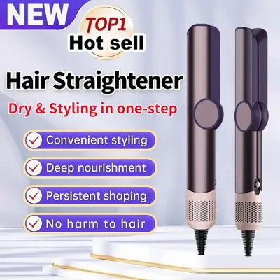 Immagine prodotto di Asciugacapelli e piastra 2 in 1, styler a doppia temperatura con ioni negativi per asciugare e lisciare rapidamente i capelli, ideale da viaggio, per uso domestico. Colore: viola, tipo di spina: UE