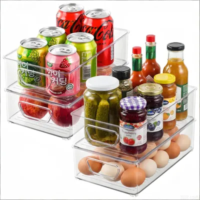 Produktbild von Set aus 4 Kühlschrank-Organisationsboxen mit stapelbaren Gläsern