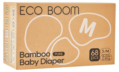 Productafbeelding van ECO BOOM Pure Box wegwerpluiers van bamboe, maat M (6–10 kg), 68 stuks