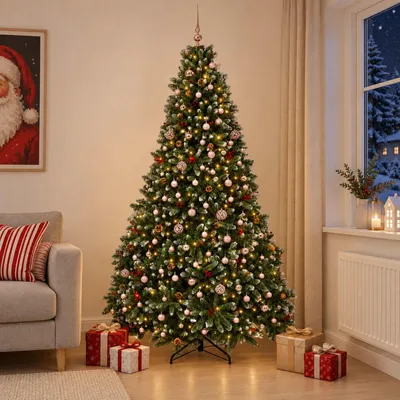 Productafbeelding van Kunstkerstboom groen met kerstballen 300 cm 600 LED's Warmwit