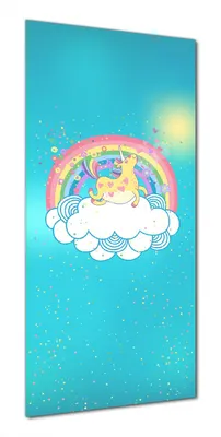 Produktbild von Wallario selbstklebende Duschrückwand 80 x 190 cm mit Motiv Lustiges Einhorn auf einer Wolke vor Regenbogen - Wandverkleidung mit Hochglanzlaminat in Glasoptik