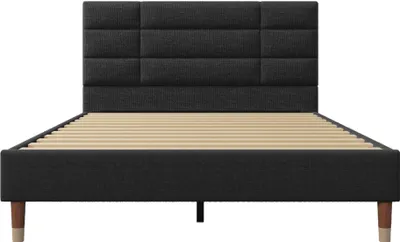 Produktbild von Flieks Polsterbett 140x200cm mit Lattenrost und Kopfteil, Jugendbett Bettgestell Doppelbett Leinen, Schwarz