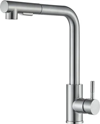 Immagine prodotto di Rubinetto da cucina RVS con doccetta estraibile, alta pressione, rotazione a 360°, due getti d'acqua