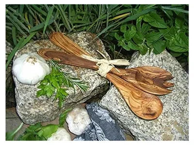 Produktbild von D.O.M. Salatbesteck aus Olivenholz in 21 cm, 30 cm oder 36 cm Länge - Gravur möglich (MITTEL - ca. 30 cm - Ohne Gravur)