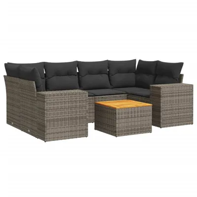 Produktbild von 7-tlg. Garten-Sofagarnitur mit Kissen Grau Poly Rattan
