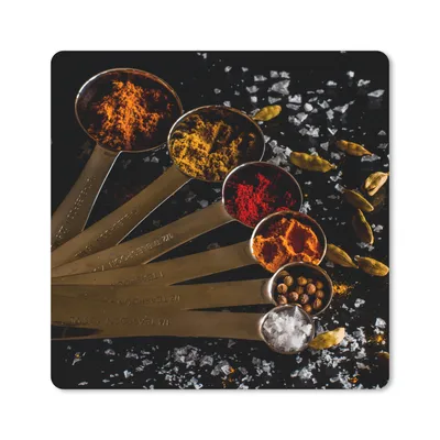 Produktbild von MuchoWow® Mauspad Mousepad Gewürze - Löffel - Salz - Gewürze - Schwarz 20x20 cm - Mousepads - Maus Mat - Pad - Mausunterlage - Desk Mat - Bureauartikeln