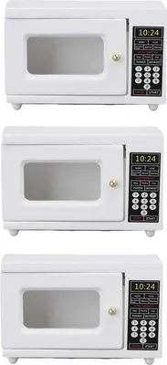 Imagen del producto de 3 piezas, microondas para casa de muñecas a escala 1:12, de madera, miniaturas exquisitas, accesorios para casa de muñecas, color blanco