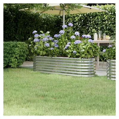 Produktbild von Hochbeet aus pulverbeschichtetem Stahl, rost- und witterungsbeständig, Pflanzkasten für Garten, Balkon, Terrasse, Silber, 152x40x36 cm