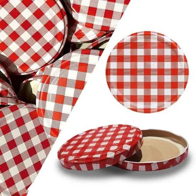 Productafbeelding van Ibenzoa® 50 bewaardozen, rood geruit, stapelbaar, 230–435 ml, robuust en bestand tegen krassen en vocht – ideaal voor jam, sauzen, kruiden